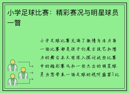 小学足球比赛：精彩赛况与明星球员一瞥
