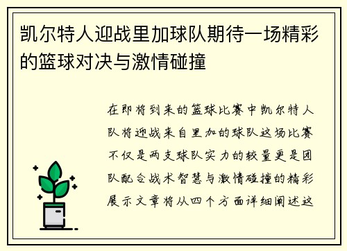 凯尔特人迎战里加球队期待一场精彩的篮球对决与激情碰撞